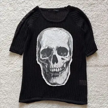 GLAD NEWS 시스루 편 스컬 패턴 니트 소매 스터드 블랙 y2k