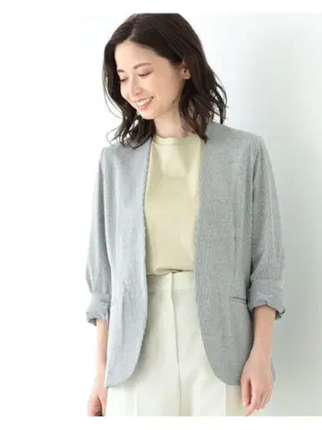 Demi-Luxe BEAMS 사커 스트라이프 칼라리스 자켓