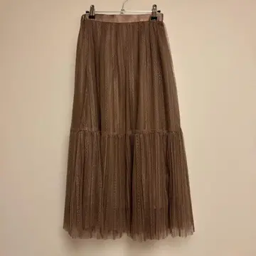 브라운 튤 티어드 롱 스커트