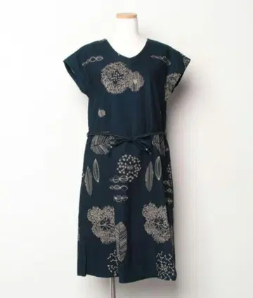 팔라스 팰리스 네이비 나염 원피스 꽃무늬 자수 반팔 인디고 L 사이즈