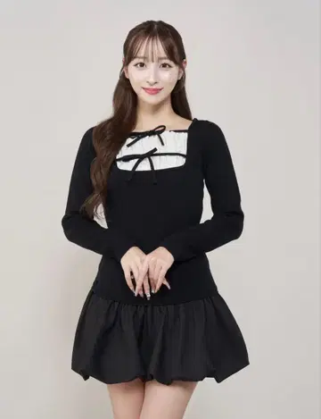 다리치 darich 더블 리본 도킹 벌룬 미니 원피스 원피스