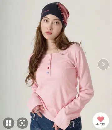 하트 버튼 헨리넥 롱T TINA: JOJUN 핑크