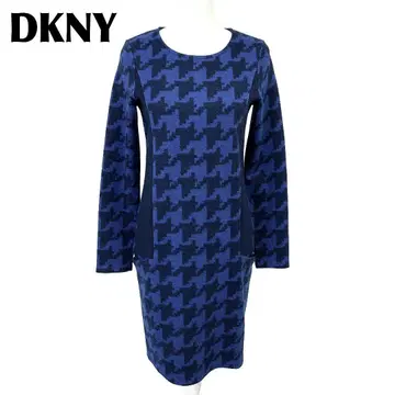 [새상품급] DKNY 긴팔 울 원피스 S 네이비 x 블랙 하운드투스