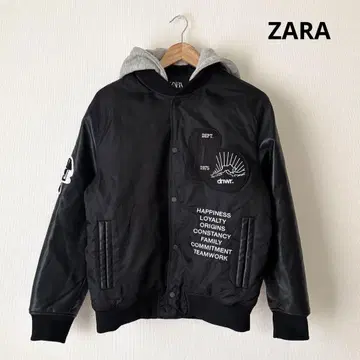 ZARA 자라 바시티 자켓 후디 점퍼 블랙 블루종 M