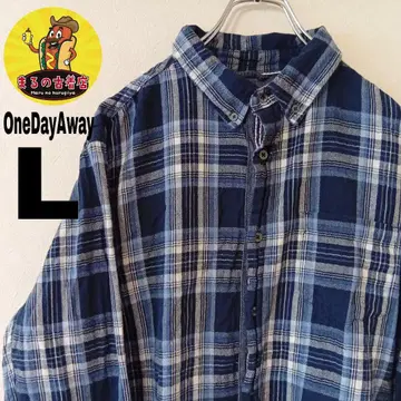 USA 구제 의류 OneDayAway 플란넬 셔츠 L 네이비 라이트 블루