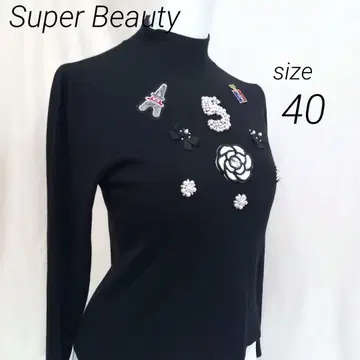 슈퍼 뷰티 하이넥 니트 스웨터 비쥬 펄 블랙 40