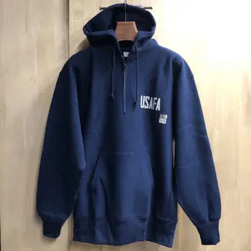 복각 챔피온 USAFA 리버스 위브 하프 지퍼 후드티 XL 네이비