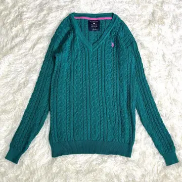 레어 그린 POLO ASSN 케이블 니트 자수 로고 S