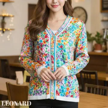 [컨디션 최상] 레오나르 LEONARD 꽃무늬 긴팔 가디건 L 사이즈
