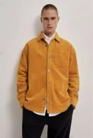 ZARA 남성용 머스타드 코듀로이 버튼업 셔츠 L 사이즈