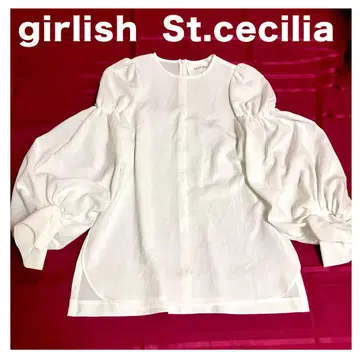 St.cecilia girlish 개더 슬리브 캔디 블라우스 화이트