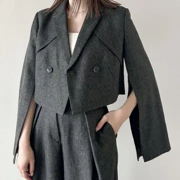 Heather 헤링본 숏 기장 테일러드 자켓 그레이