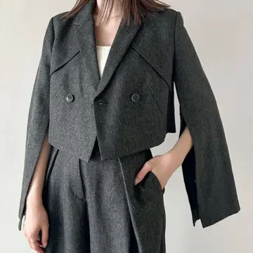 Heather 헤링본 숏 기장 테일러드 자켓 그레이