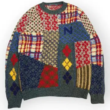 [컨디션 최상] 마드모아젤 논논 패치워크 직조 핸드 니트 자수 멀티