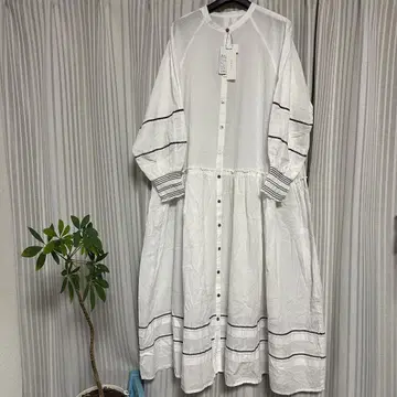 YAMADAYA 자수 화이트 긴팔 셔츠 원피스