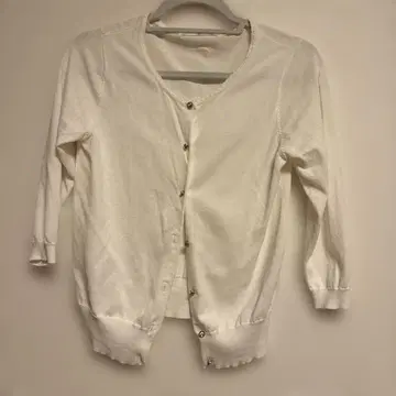 Carina Luee 화이트 가디건 오부 소매 크리스탈 버튼