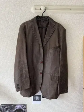 브라운 인조 가죽 테일러드 자켓