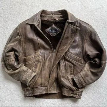 80s 빈티지 L 봄버 자켓 보아 라이너 양가죽 브라운