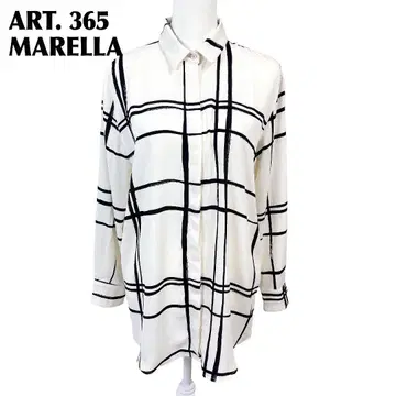 [ 새상품급 ] MARELLA 와이드 긴팔 블라우스 40 화이트 x 블랙