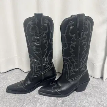 ZARA 자라 웨스턴 부츠 블랙 가죽 38