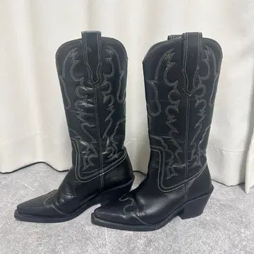 ZARA 자라 웨스턴 부츠 블랙 가죽 38