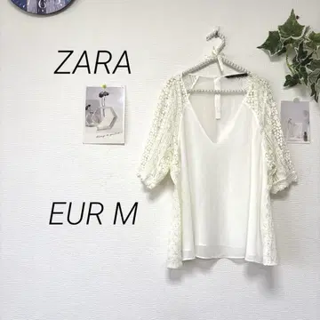 10210 ZARA 자라 V넥 레이스 블라우스 무지 비침