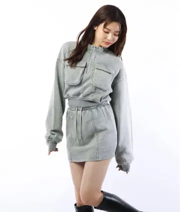 SPIRALGIRL 피그먼트 하프 지퍼 맨투맨 셋업