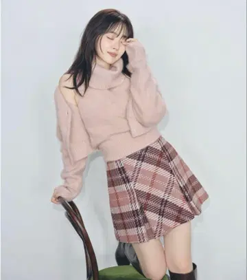 snidel 로빙 체크 스커트 PNK