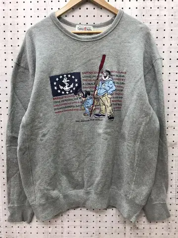 Captain Santa 구제 의류 성조기 자수 프린트 트레이닝복