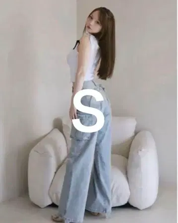 andmary Back ribbon 데님 카고 팬츠 S