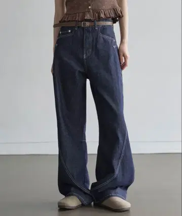 웨이브 벌룬 워시드 유니크 사이드 포켓 데님
