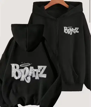 Bratz 블랙 집업 후드티 y2k 스트릿 9090풍