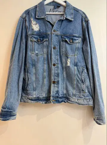 니키 미나즈 빅 프린트 USED 데미지 데님 자켓