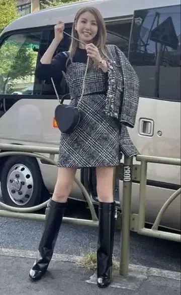 마이 스트라다 뷔스티에 스커트 체크 셋업