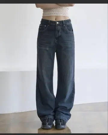 다크 블루 와이드 레그 데님