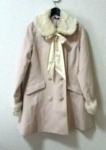여성용 코트 퍼 탈부착 가능 핑크