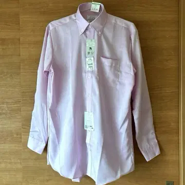미사용 새상품 논아이론 레귤러 핏 버튼 다운 긴팔 셔츠 핑크 L