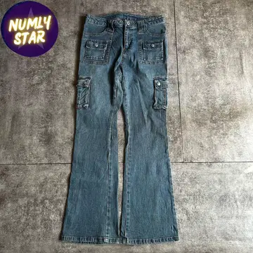 archive grunge flare denim cargo pants