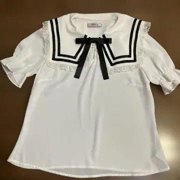AnkRouge 세일러 카라 반팔 블라우스 리본 포함