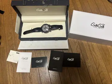 GaGa Milano 블랙 가죽 48mm 손목시계