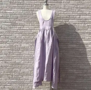 새상품 사만사 모스모스 타치카와 한정판 린넨 에이프런 원피스 라벤더