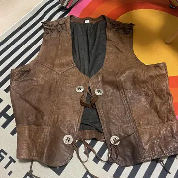 구제 의류 VINTAGE 브라운 가죽 베스트 레이스업