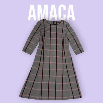 AMACA 아마카 체크 무늬 긴팔 원피스 사이즈 36 S-736