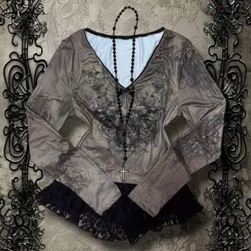 페어리 그런지 프린트 긴팔 상의 y2k 고딕