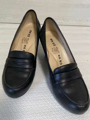 CAVA CAVA 블랙 가죽 로퍼 웨지힐 23.5