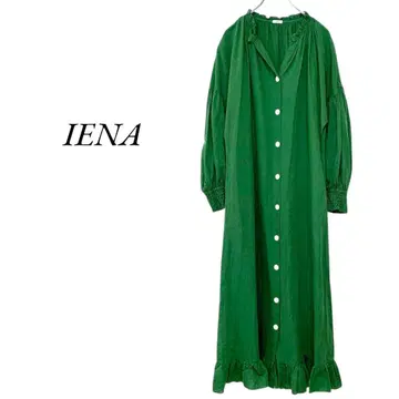 IENA 코튼 린넨 헴 프릴 원피스 그린 이에나