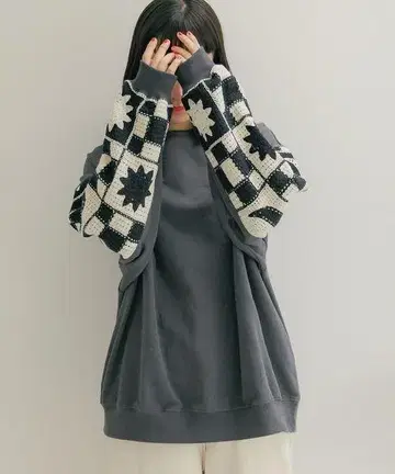 니코앤드 크로셰 콤비 풀오버 차콜 L