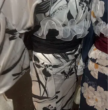 꽃무늬 유카타 오비 세트 화이트 블랙