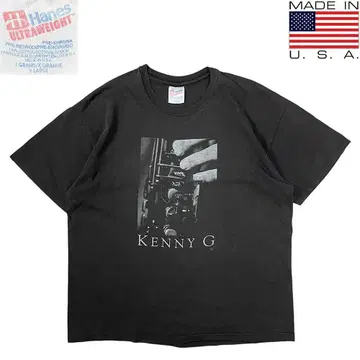 90s USA 제조 KENNY G 사진 JAZZ 티셔츠 흑먹색 페이드