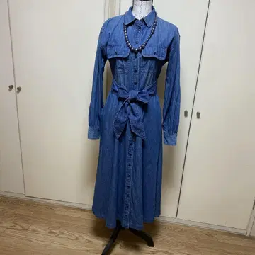 랄프 로렌 데님 셔츠 원피스 허리 리본 포함